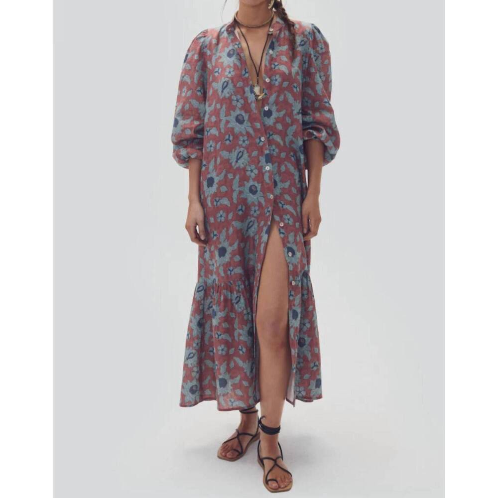 NEW LANHTROPY meknes linen dress in matilde print